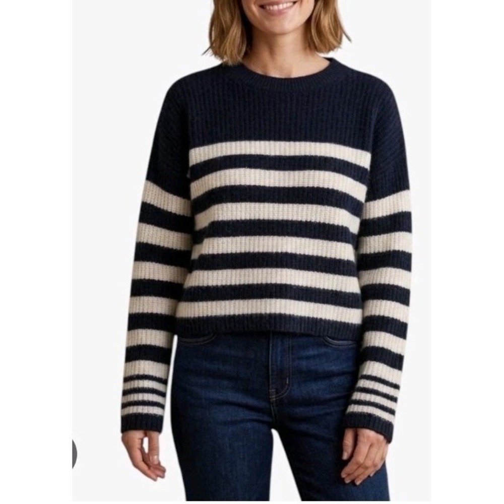 Joie Sweater Small 100 Cashmere Navy Stripe Crew Neck Pullover Preppy Cozy